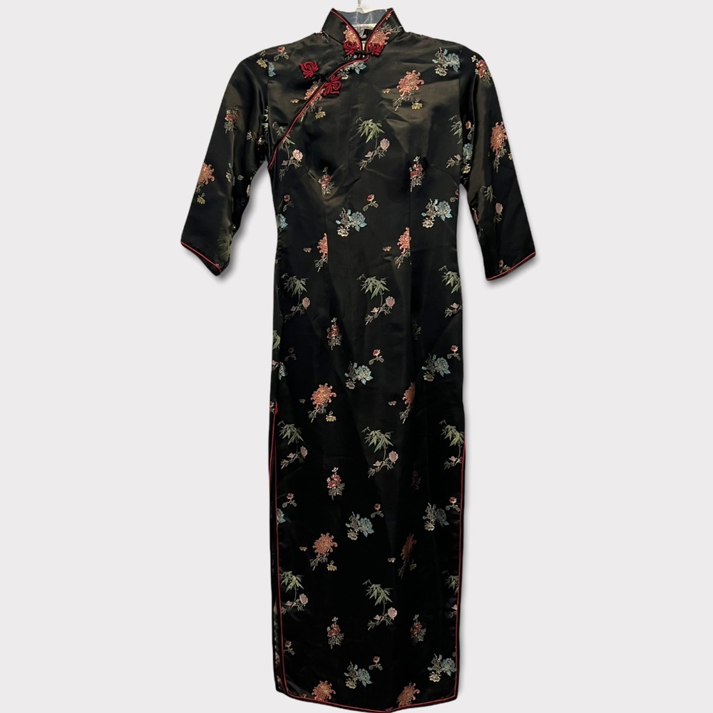 Vintage 60's Solz Squirrel Cheongsam Black Dress Sz 6 - Picture 9 of 9
